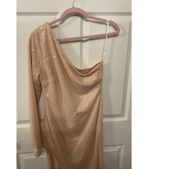 Lulus Deja Vu Pale Pink Sequin One-Shoulder Dress, M - Picture 5 of 10